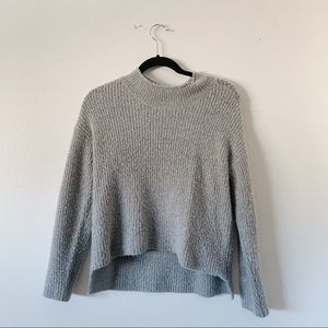 Gray mock neck sweater high low style